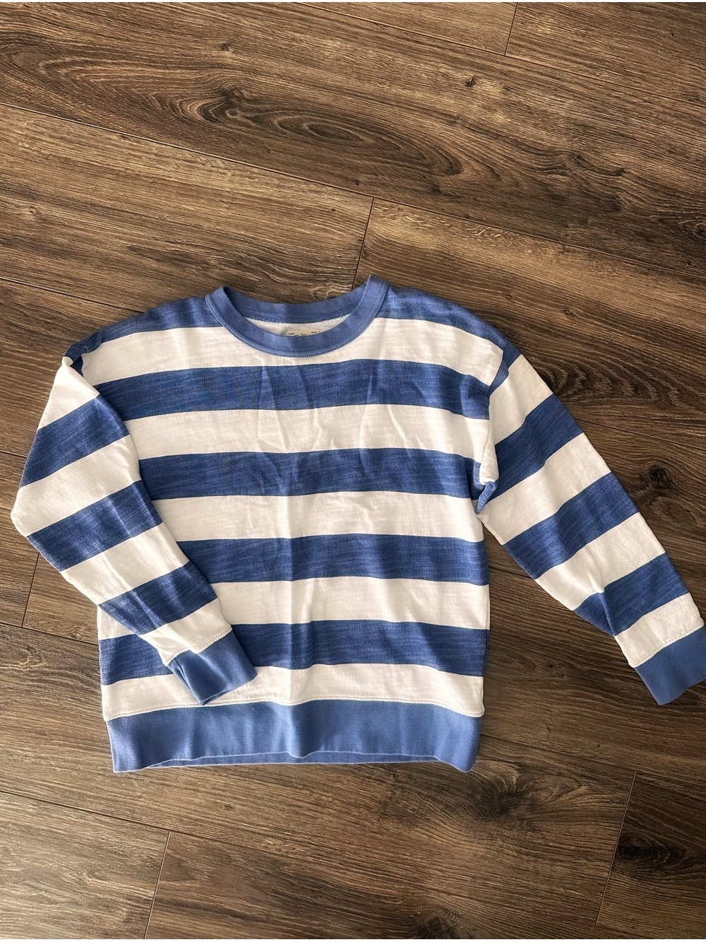 J. Crew Vintage Fleece Blue and White Striped Crewneck Sweatshirt